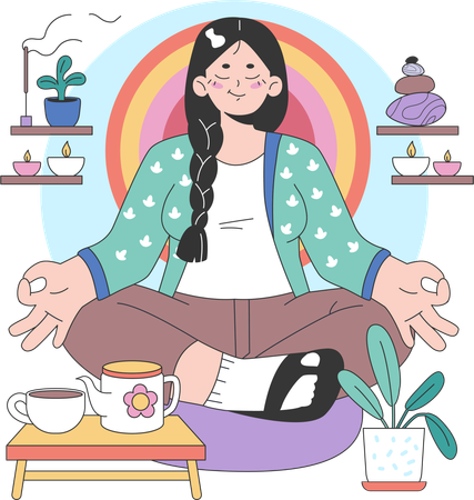 El empleado está meditando para tener buena salud.  Ilustración