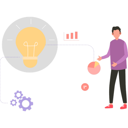 El empleado muestra ideas gráficas.  Ilustración