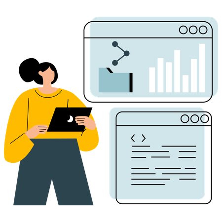 Empleado explica gráficos de datos comerciales en reunión  Ilustración