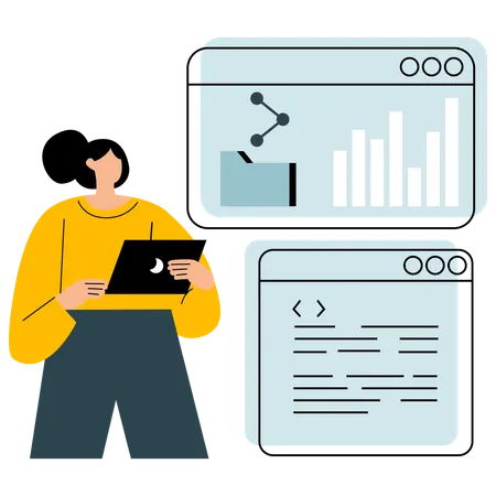 Empleado explica gráficos de datos comerciales en reunión  Ilustración