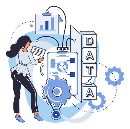 Mujer trabajando en la gestión de datos  Ilustración