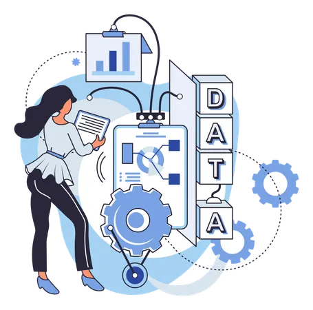 Mujer trabajando en la gestión de datos  Ilustración