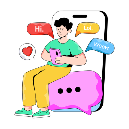 Empleado haciendo chat móvil  Ilustración