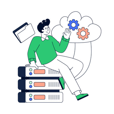 Empleado realizando gestión de bases de datos.  Illustration