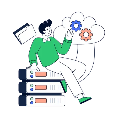 Empleado realizando gestión de bases de datos.  Illustration