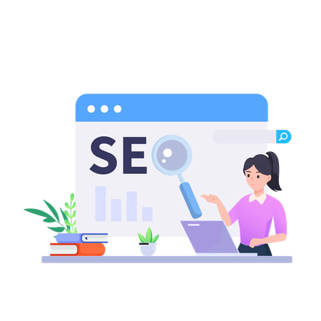 Empleado haciendo investigación SEO  Ilustración