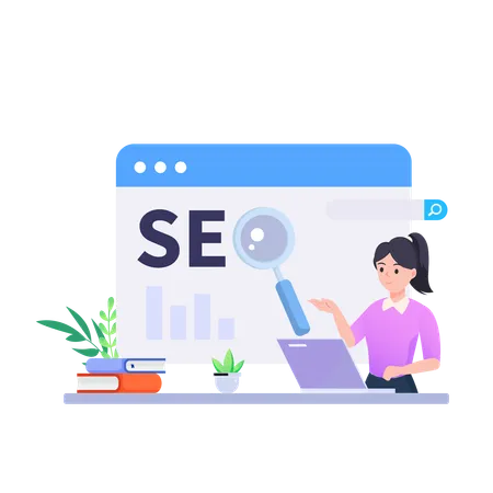 Empleado haciendo investigación SEO  Ilustración