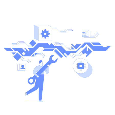 Empleado realizando mantenimiento del sistema  Illustration