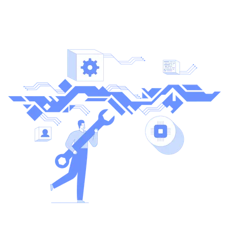 Empleado realizando mantenimiento del sistema  Illustration