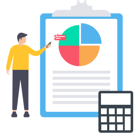 Empleado masculino representa informe financiero  Ilustración