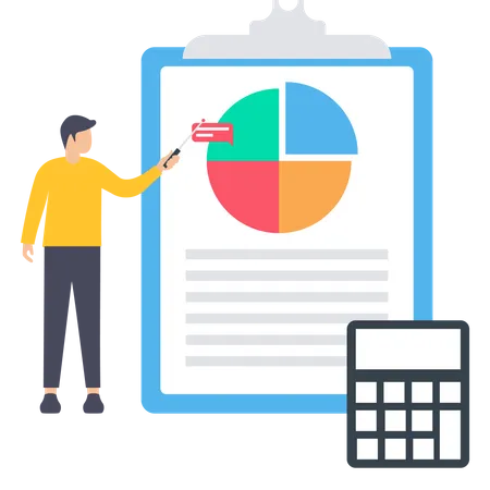 Empleado masculino representa informe financiero  Ilustración