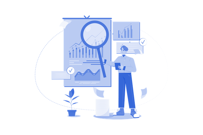 Empleado masculino trabajando en análisis de datos  Ilustración