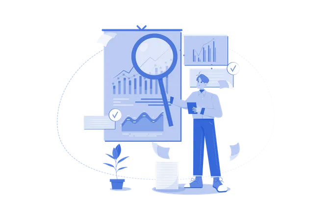 Empleado masculino trabajando en análisis de datos  Ilustración