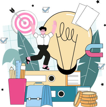 El empleado implementa ideas creativas.  Illustration