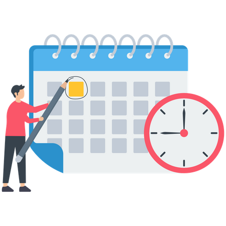 Empleado marcando fecha importante en el calendario  Ilustración