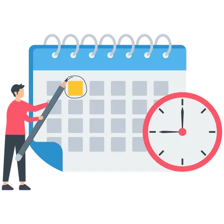 Empleado marcando fecha importante en el calendario  Ilustración