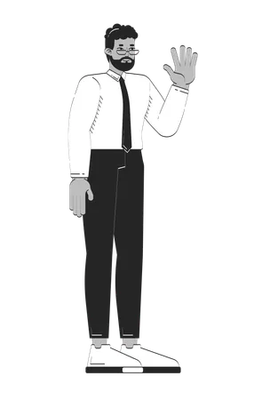 Empleado negro con barba saludando  Ilustración