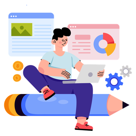 Empleado masculino que crea contenido para la empresa  Illustration