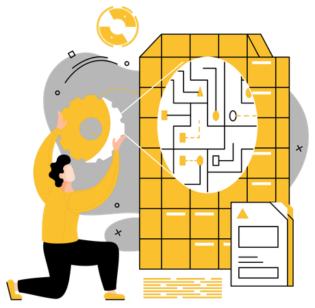 Empleado masculino que trabaja en la escalabilidad de datos  Ilustración