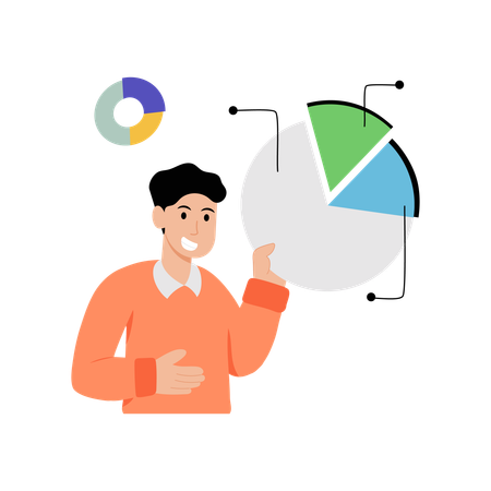 Empleado mostrando estadísticas de datos  Ilustración