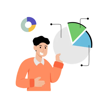 Empleado mostrando estadísticas de datos  Ilustración