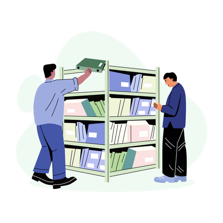 Empleado organizando estantes  Ilustración