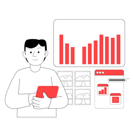 Empleado presenta análisis de datos y generación de informes  Ilustración