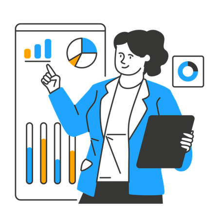 El empleado presenta datos del mercado.  Ilustración