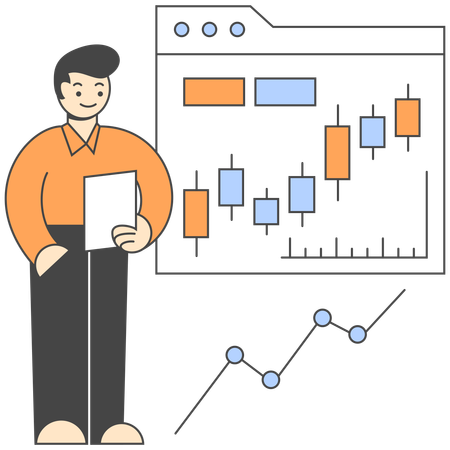 Empleado presenta datos del mercado de valores  Ilustración