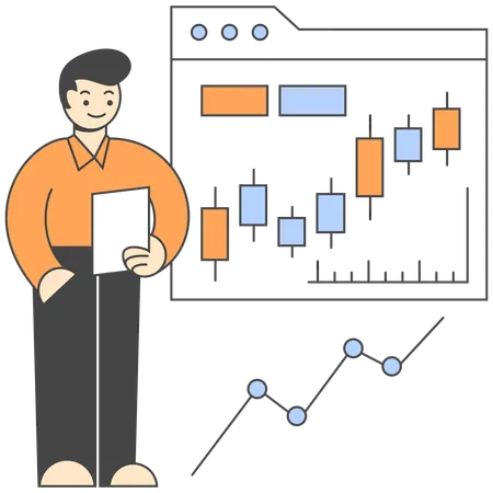 Empleado presenta datos del mercado de valores  Ilustración