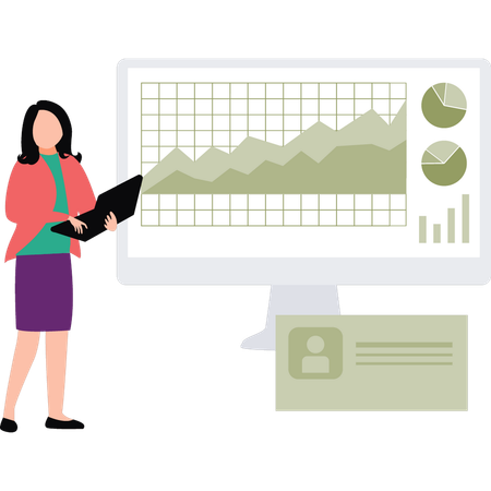 El empleado presenta datos gráficos en la pantalla.  Ilustración