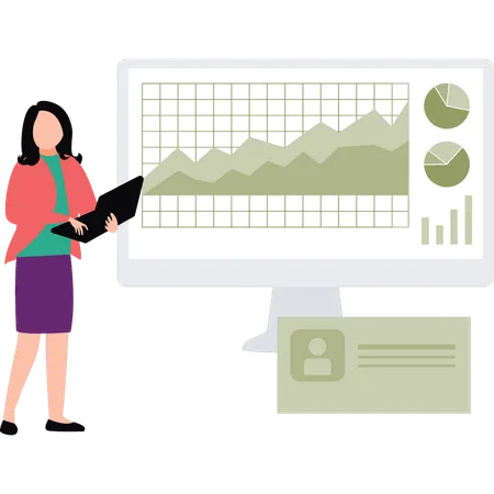 El empleado presenta datos gráficos en la pantalla.  Ilustración