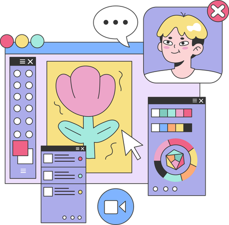 Empleado que presenta diseño gráfico en línea  Ilustración