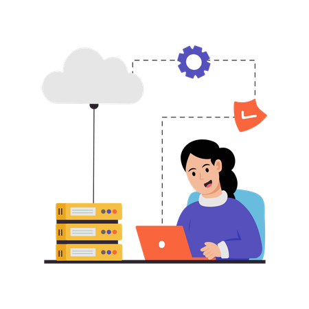 Empleado que gestiona datos del servidor en la nube  Ilustración