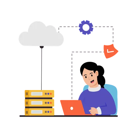 Empleado que gestiona datos del servidor en la nube  Ilustración