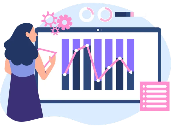 Empleado analizando estadísticas de datos  Ilustración