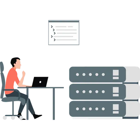 Empleado que trabaja en la gestión de bases de datos  Ilustración