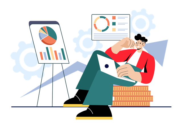 Empleado visualizando datos de análisis empresarial  Ilustración