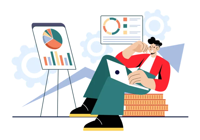 Empleado visualizando datos de análisis empresarial  Ilustración