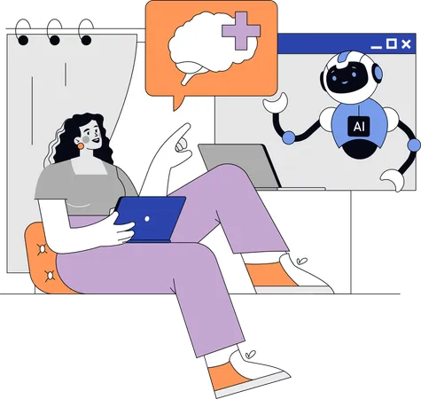 Empleado recibe ayuda de Chatbot  Ilustración