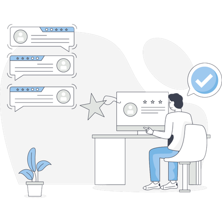 Empleado que verifica la opinión del cliente  Ilustración