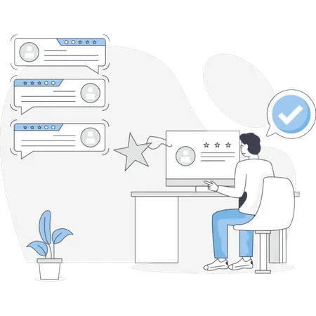 Empleado que verifica la opinión del cliente  Ilustración
