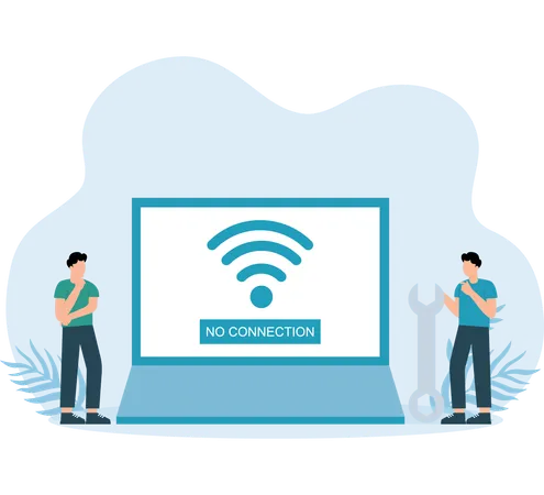 Empleado se enfrenta a una situación de falta de conexión a Internet  Ilustración