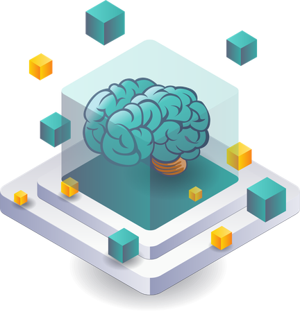 Empleado trabaja en cerebro de IA  Ilustración