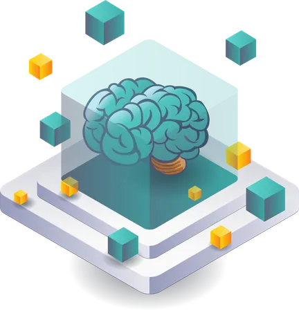 Empleado trabaja en cerebro de IA  Ilustración