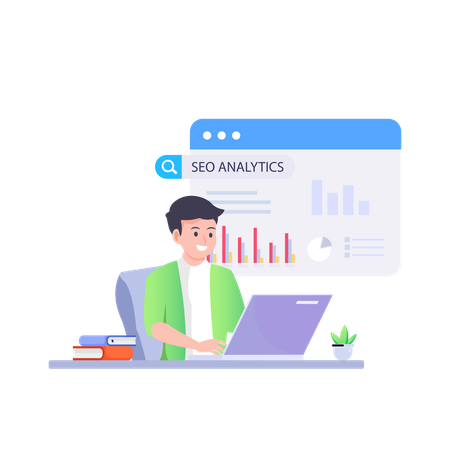 El empleado trabaja en análisis de datos  Ilustración