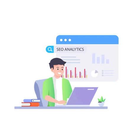 El empleado trabaja en análisis de datos  Ilustración