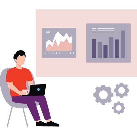 El empleado trabaja con datos comerciales  Ilustración