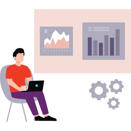 El empleado trabaja con datos comerciales  Ilustración