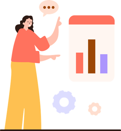 El empleado trabaja en datos de análisis empresarial  Ilustración